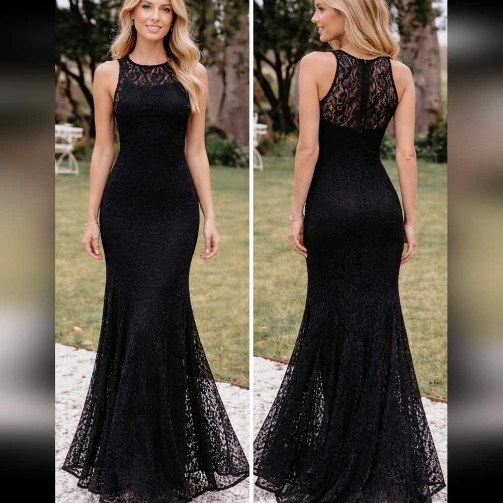 Petal & Pup Black Lace Maxi Mermaid Gown